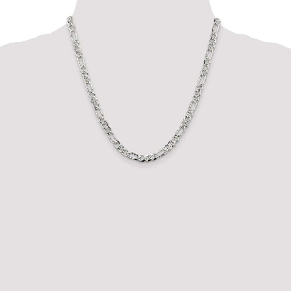 Sterling Silver 5.5mm PavÃ© Flat Figaro Chain (QFF150-20)
