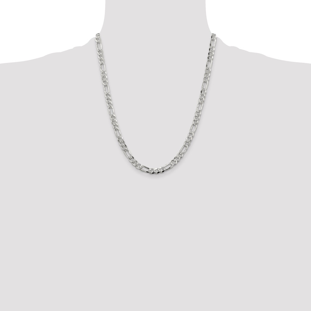 Sterling Silver 5.5mm PavÃ© Flat Figaro Chain (QFF150-22)