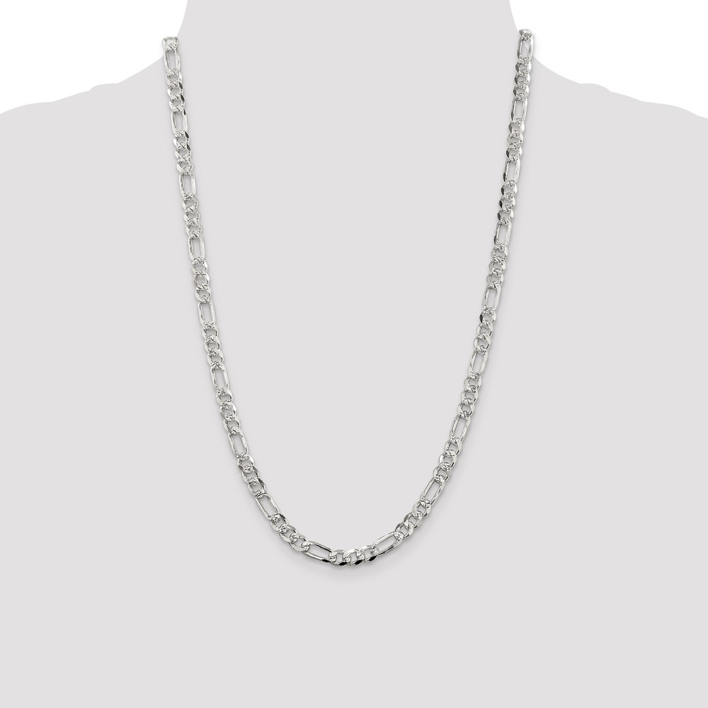 Sterling Silver 5.5mm PavÃ© Flat Figaro Chain (QFF150-24)