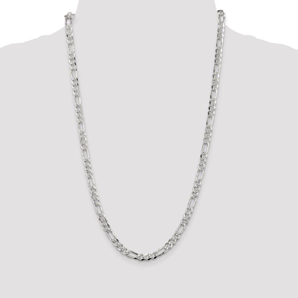 Sterling Silver 5.5mm PavÃ© Flat Figaro Chain (QFF150-26)