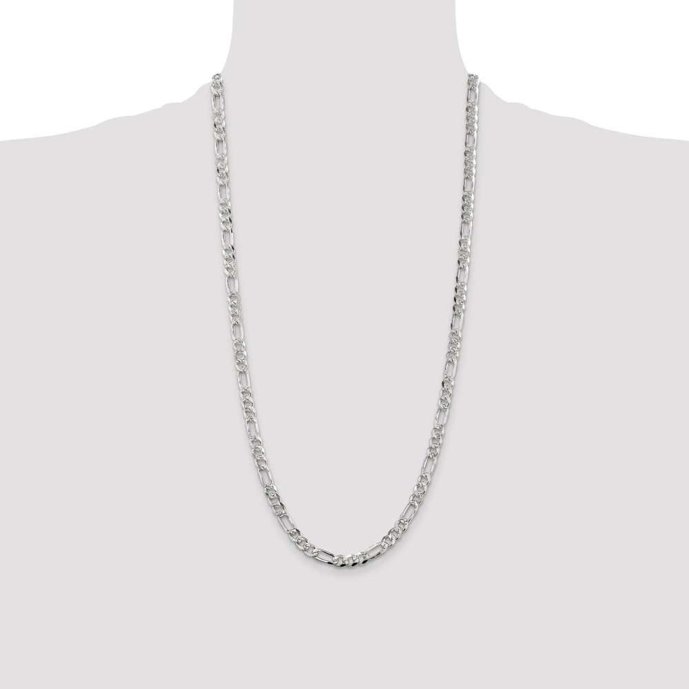 Sterling Silver 5.5mm Pave Flat Figaro Chain (QFF150-28)
