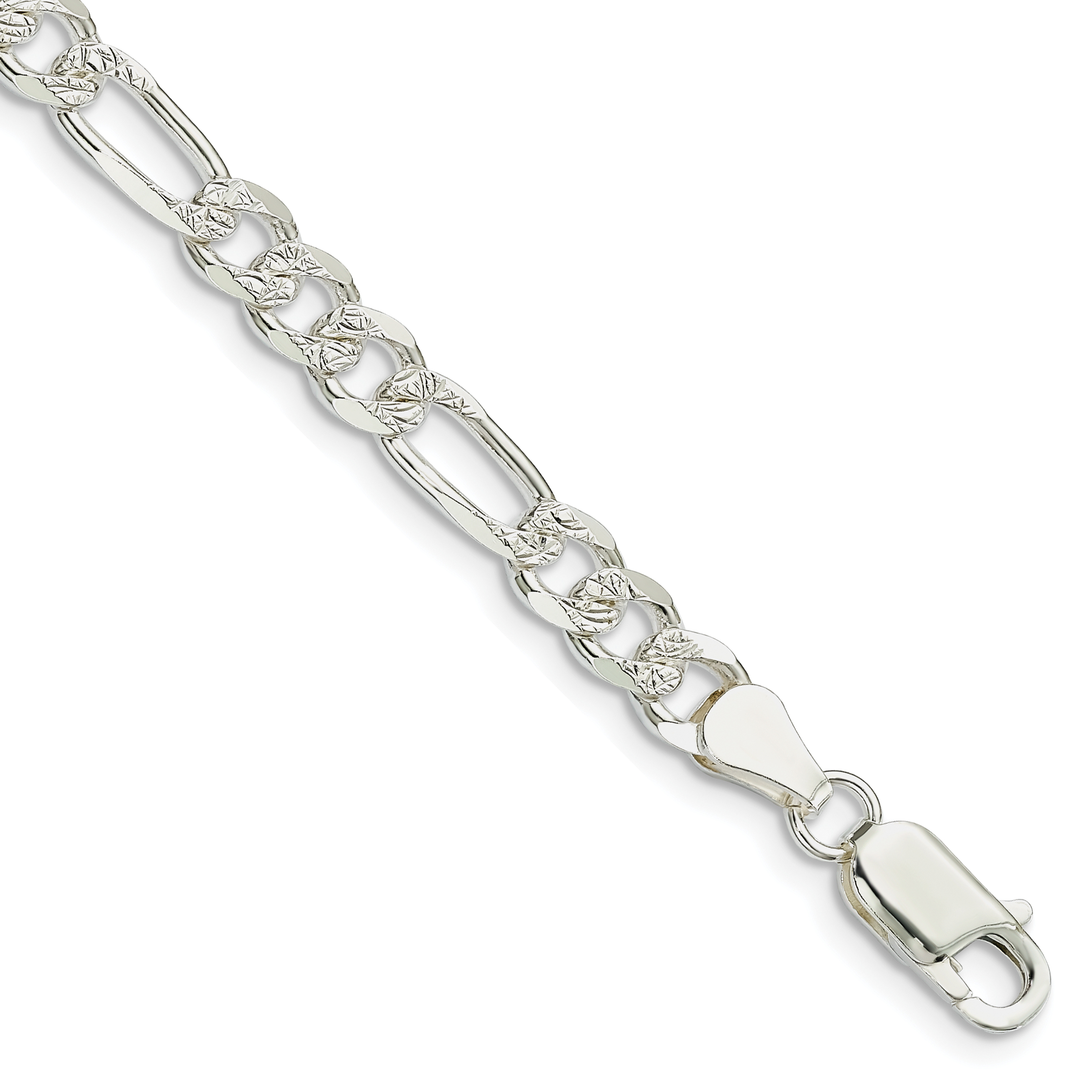 Sterling Silver 5.5mm PavÃ© Flat Figaro Chain (QFF150-7)