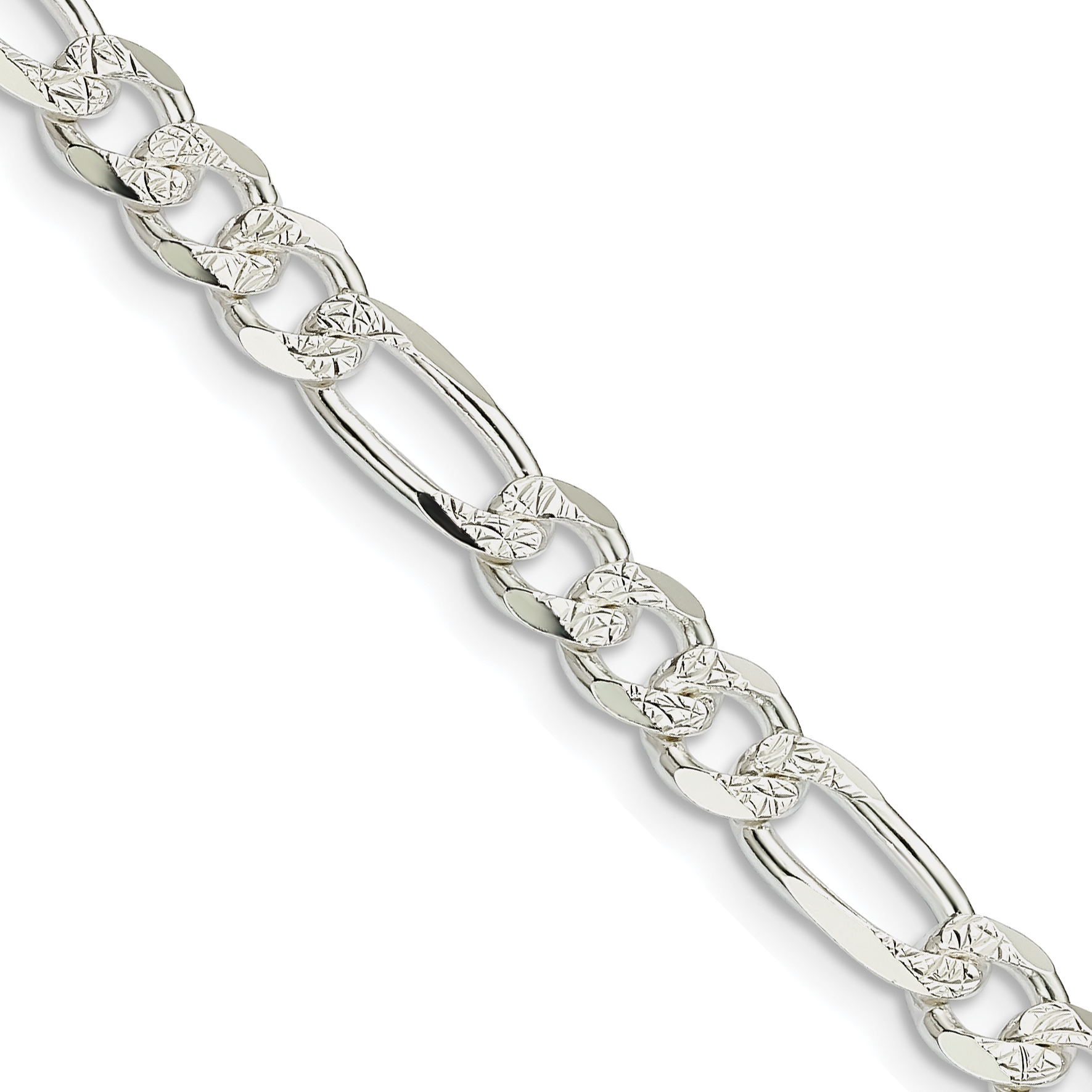 Sterling Silver 5.5mm PavÃ© Flat Figaro Chain (QFF150-30)