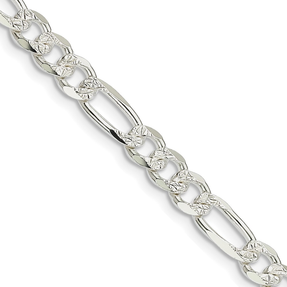 Sterling Silver 5.5mm PavÃ© Flat Figaro Chain (QFF150-30)