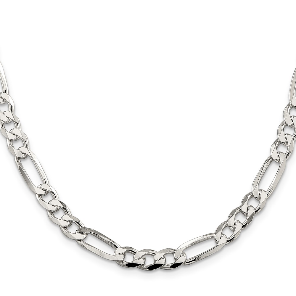 Sterling Silver 7.0mm PavÃ© Flat Figaro Chain (QFF180-30)