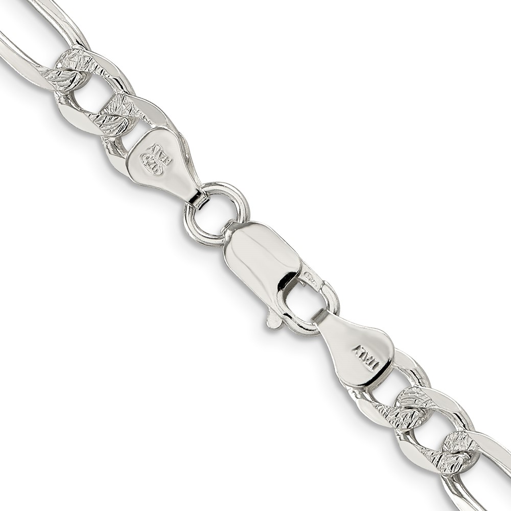 Sterling Silver 7.0mm PavÃ© Flat Figaro Chain (QFF180-30)