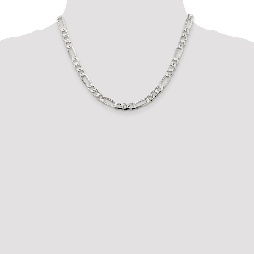 Sterling Silver 7.0mm PavÃ© Flat Figaro Chain (QFF180-18)