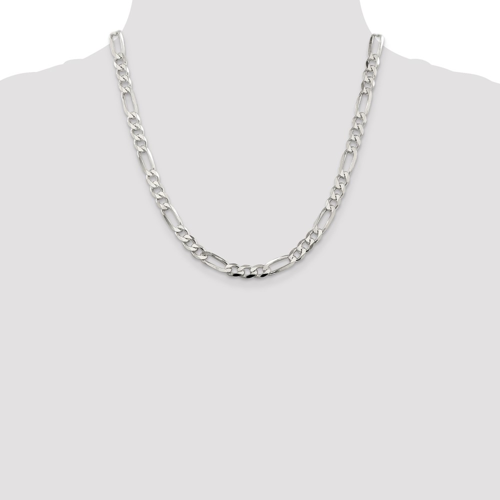 Sterling Silver 7.0mm PavÃ© Flat Figaro Chain (QFF180-20)