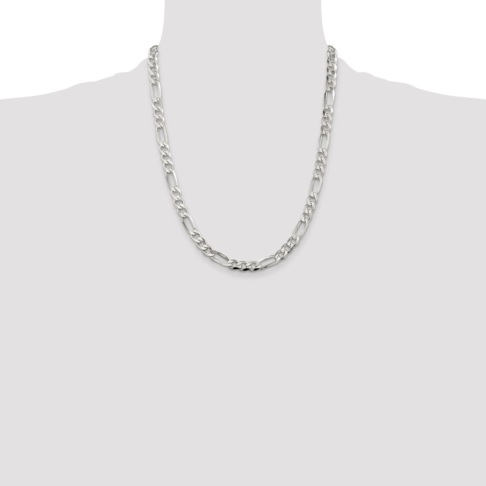 Sterling Silver 7.0mm PavÃ© Flat Figaro Chain (QFF180-22)
