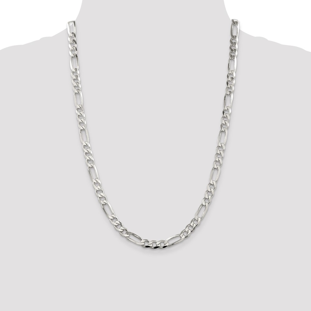 Sterling Silver 7.0mm PavÃ© Flat Figaro Chain (QFF180-24)