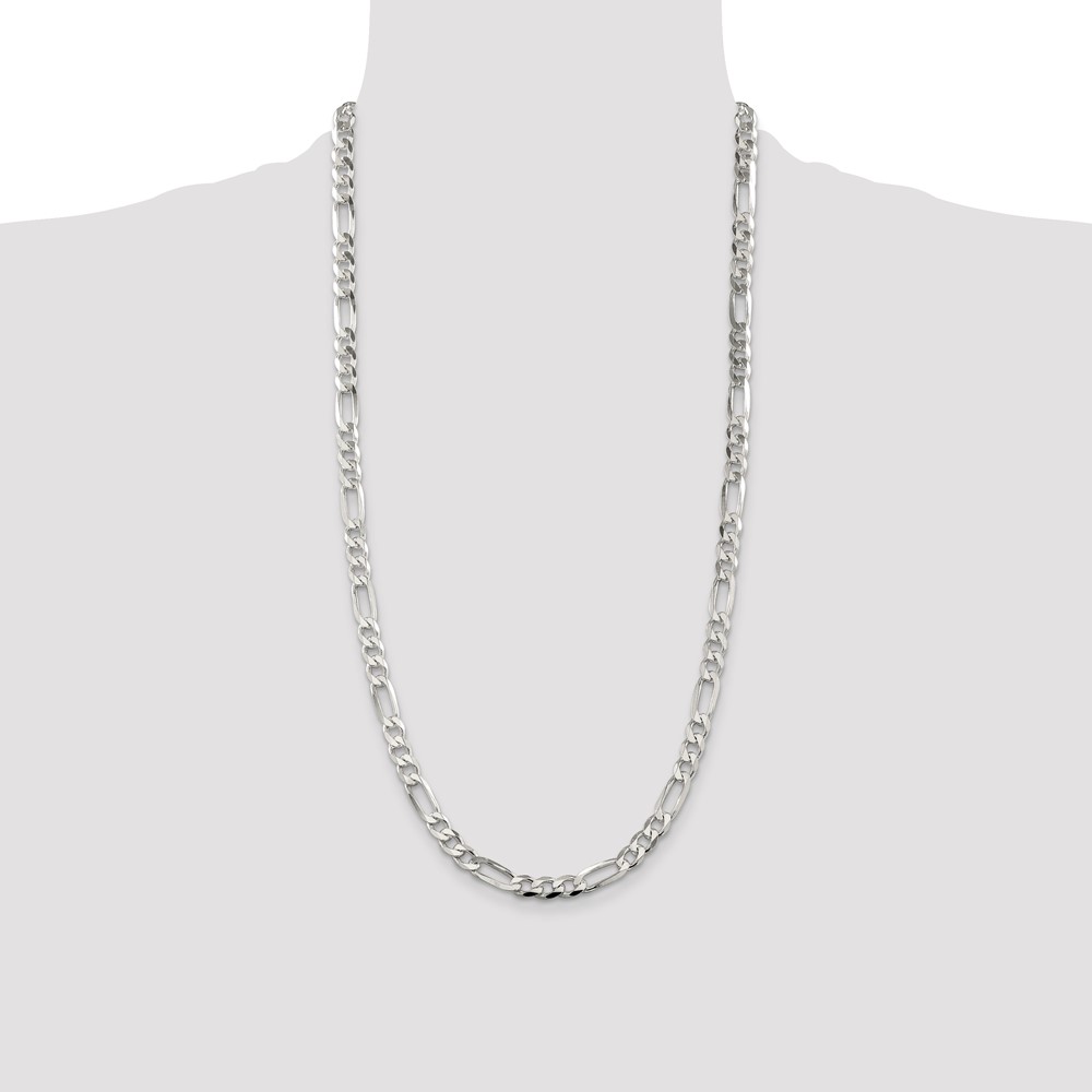 Sterling Silver 7.0mm PavÃ© Flat Figaro Chain (QFF180-28)