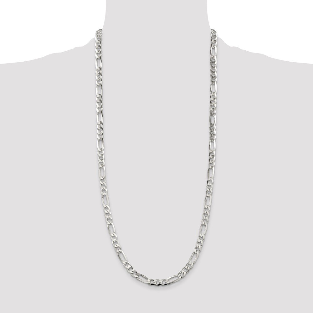 Sterling Silver 7.0mm PavÃ© Flat Figaro Chain (QFF180-30)