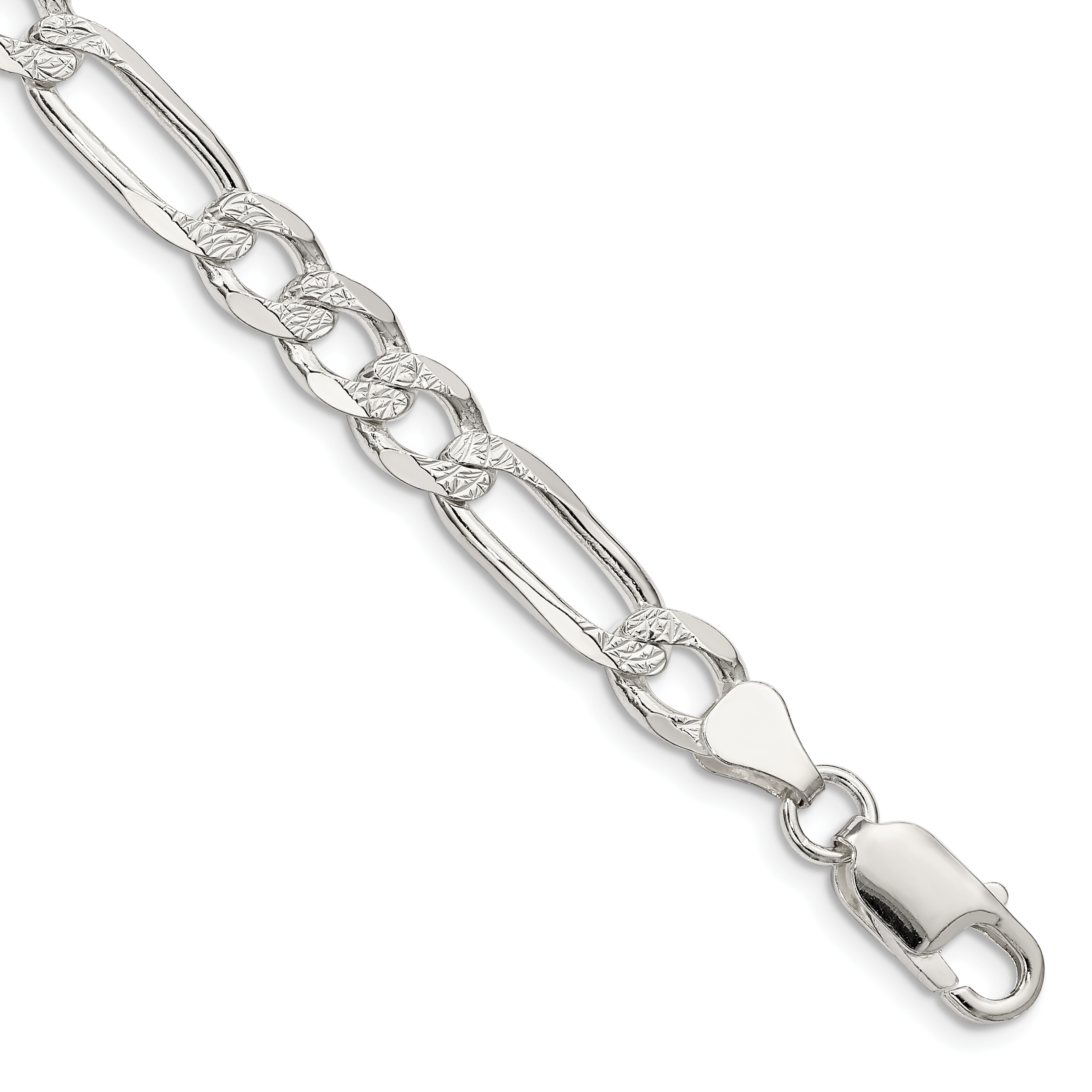 Sterling Silver 7.0mm PavÃ© Flat Figaro Chain (QFF180-9)