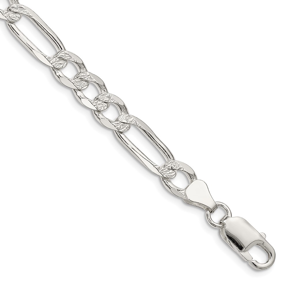 Sterling Silver 7.0mm PavÃ© Flat Figaro Chain (QFF180-9)