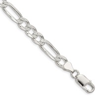 Sterling Silver 7.0mm Pavé Flat Figaro Chain view 1