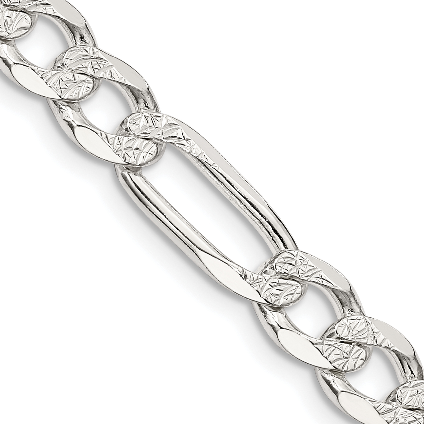 Sterling Silver 7.0mm PavÃ© Flat Figaro Chain (QFF180-30)