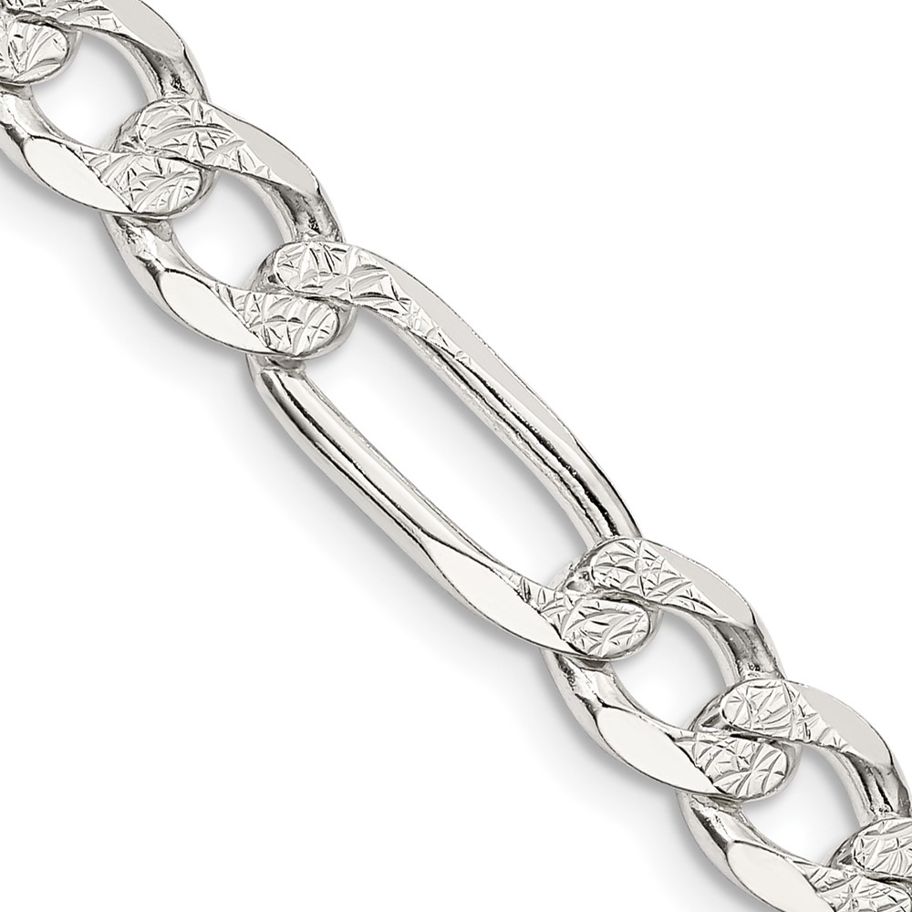 Sterling Silver 7.0mm PavÃ© Flat Figaro Chain (QFF180-30)
