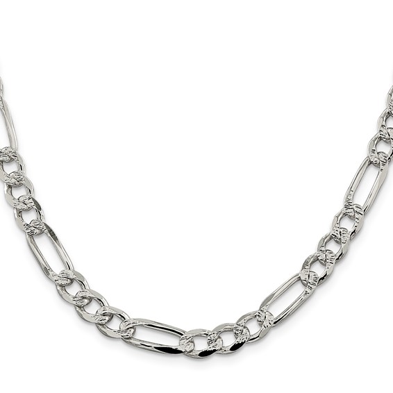 Sterling Silver 7.25mm Pave Flat Figaro Chain