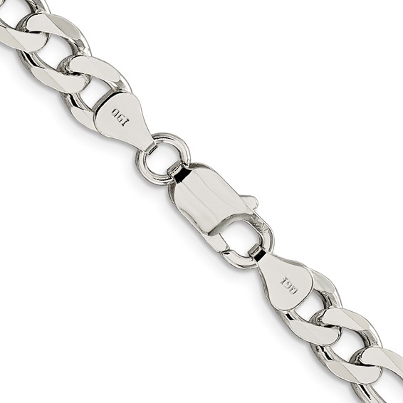 Sterling Silver 7.25mm Pave Flat Figaro Chain