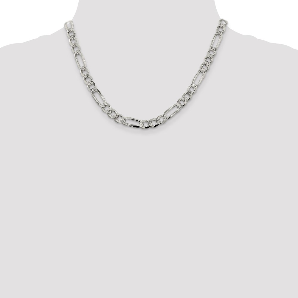 Sterling Silver 7.25mm PavÃ© Flat Figaro Chain (QFF200-18)