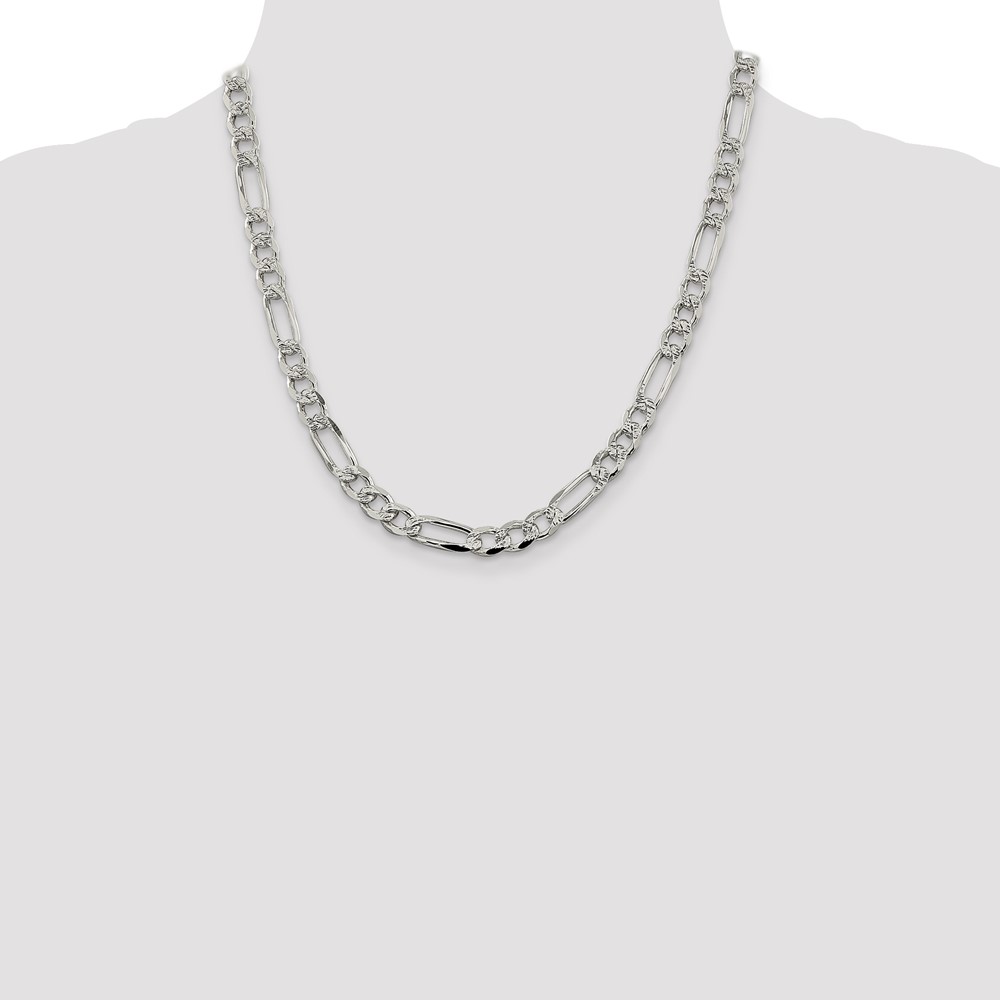 Sterling Silver 7.25mm PavÃ© Flat Figaro Chain (QFF200-20)