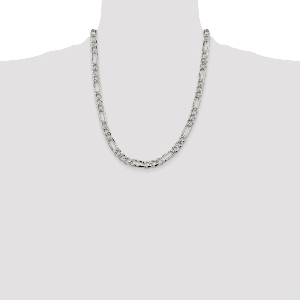 Sterling Silver 7.25mm PavÃ© Flat Figaro Chain (QFF200-22)
