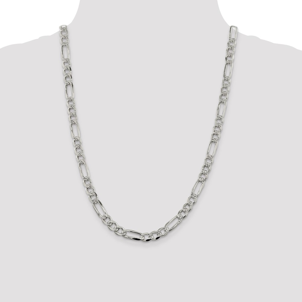 Sterling Silver 7.25mm PavÃ© Flat Figaro Chain (QFF200-24)