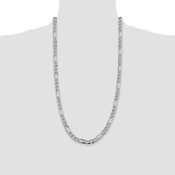 Sterling Silver 7.25mm Pave Flat Figaro Chain