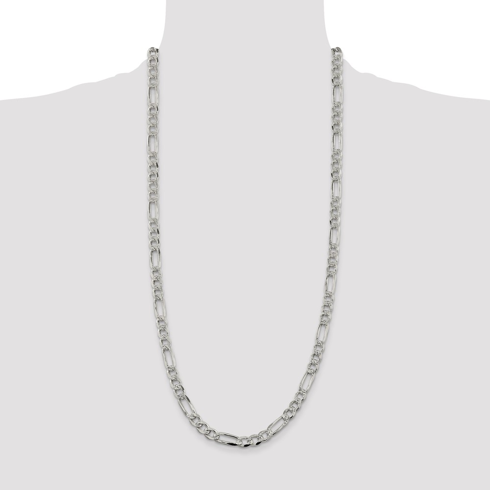 Sterling Silver 7.25mm PavÃ© Flat Figaro Chain (QFF200-30)
