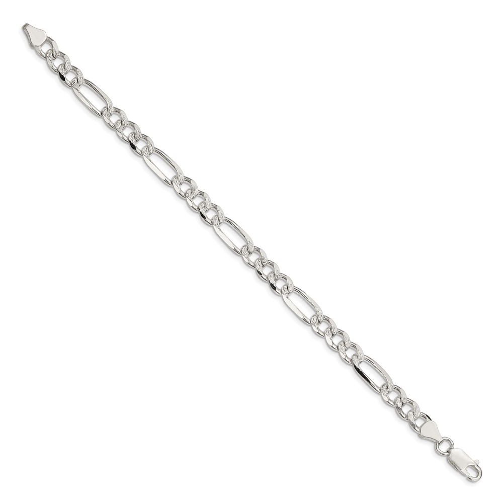 Sterling Silver 7.25mm Pave Flat Figaro Chain (QFF200-9)