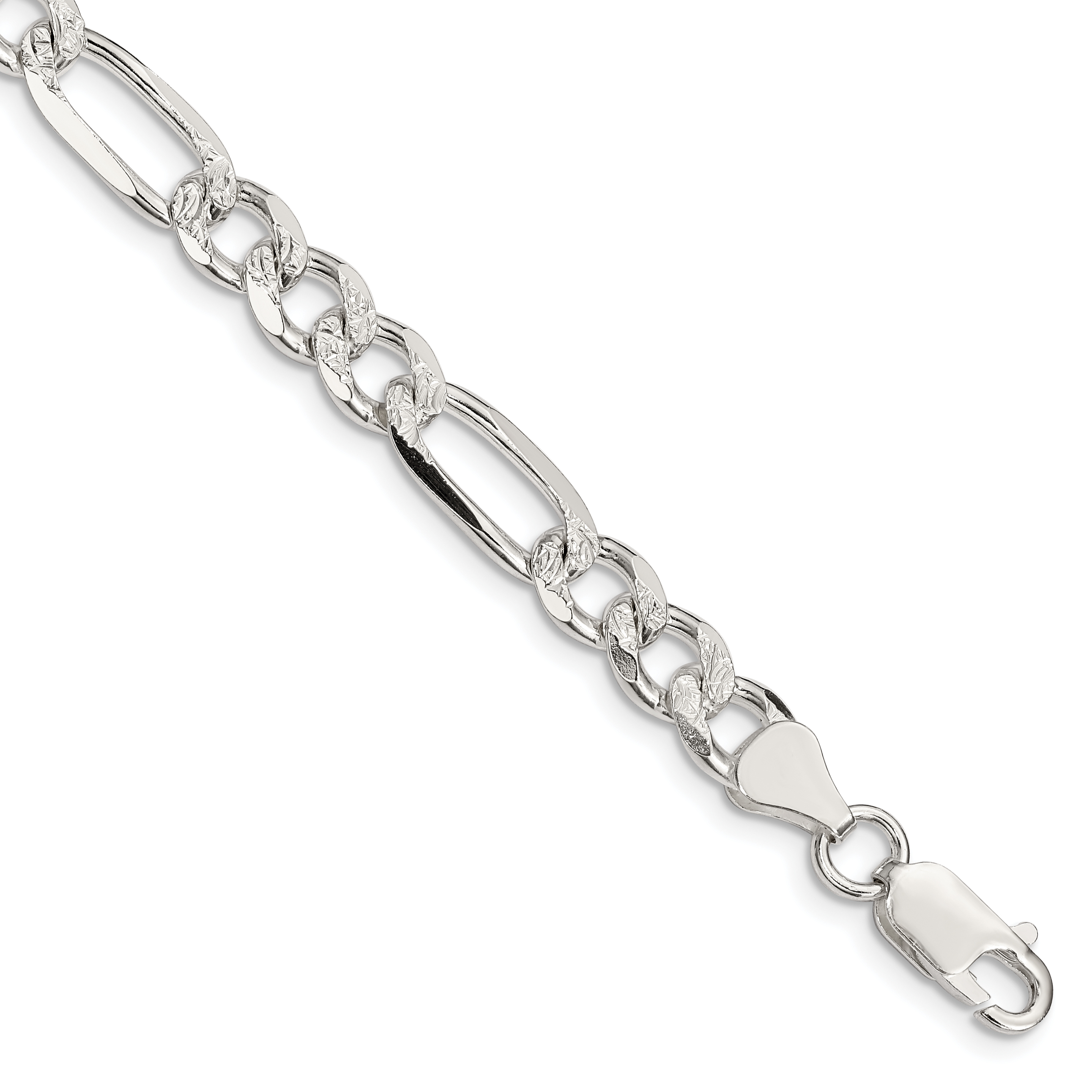 Sterling Silver 7.25mm PavÃ© Flat Figaro Chain (QFF200-8)