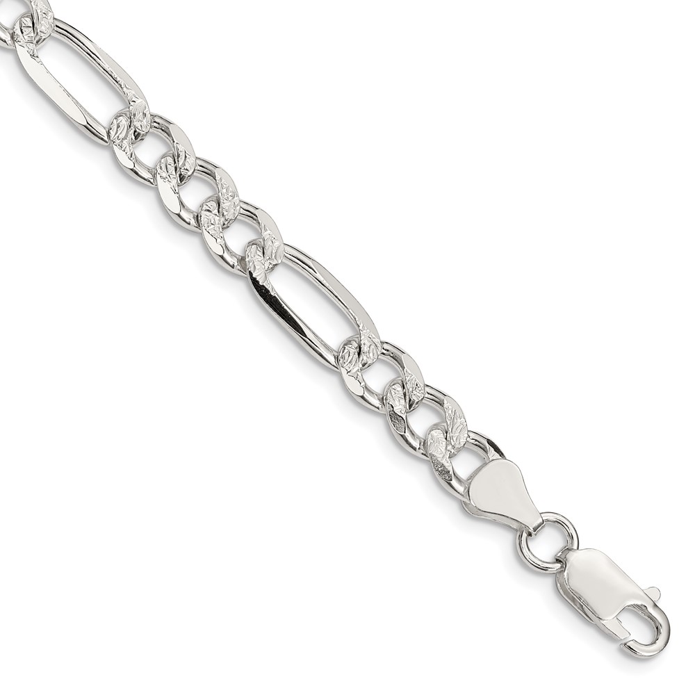 Sterling Silver 7.25mm PavÃ© Flat Figaro Chain (QFF200-8)