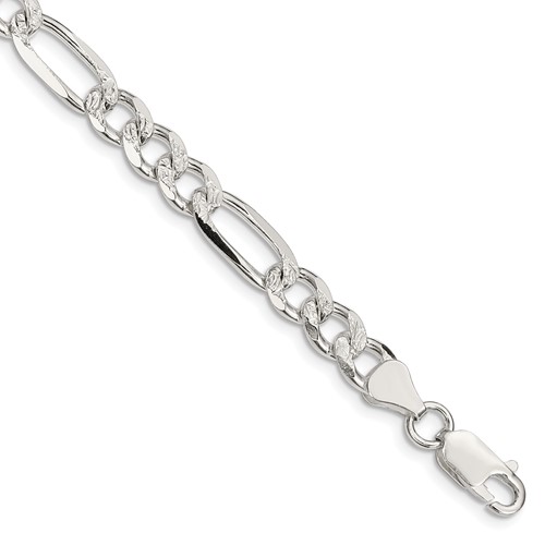 Sterling Silver 7.25mm Pavé Flat Figaro Chain