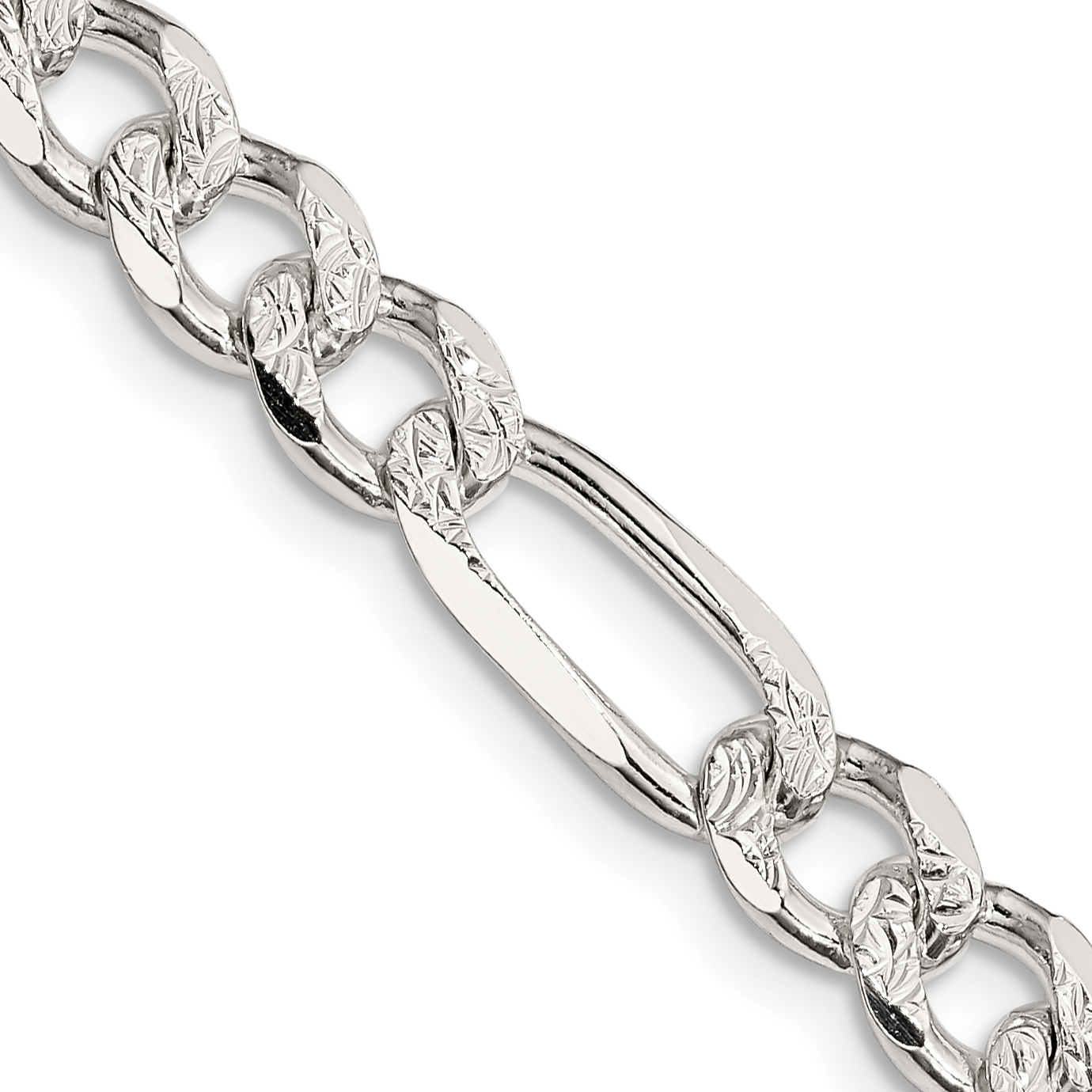 Sterling Silver 7.25mm PavÃ© Flat Figaro Chain (QFF200-22)