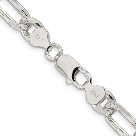 Sterling Silver 8mm Pave Flat Figaro Chain