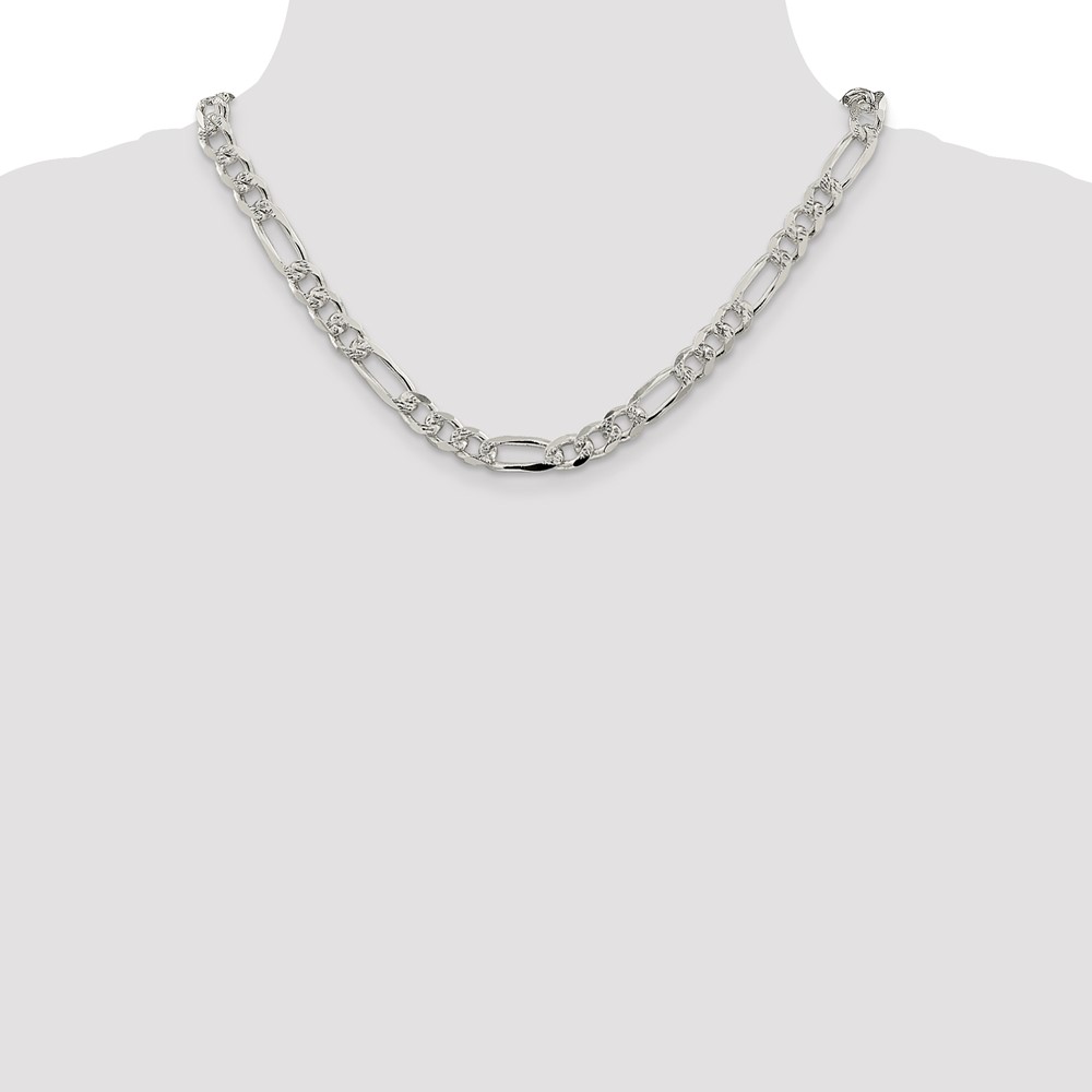 Sterling Silver 8mm PavÃ© Flat Figaro Chain (QFF220-18)