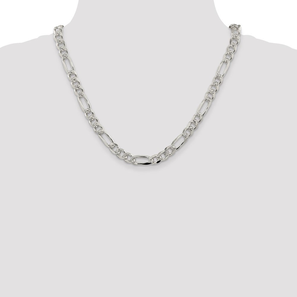 Sterling Silver 8mm PavÃ© Flat Figaro Chain (QFF220-20)