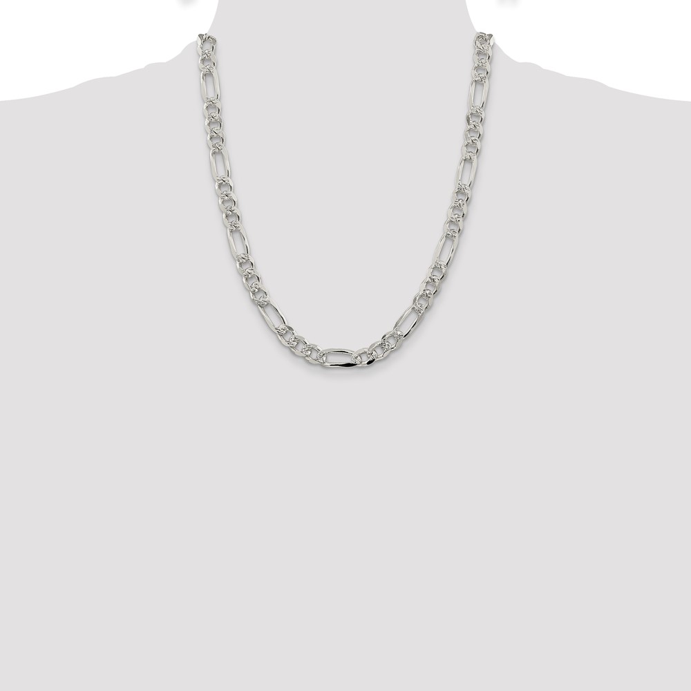 Sterling Silver 8mm PavÃ© Flat Figaro Chain (QFF220-22)
