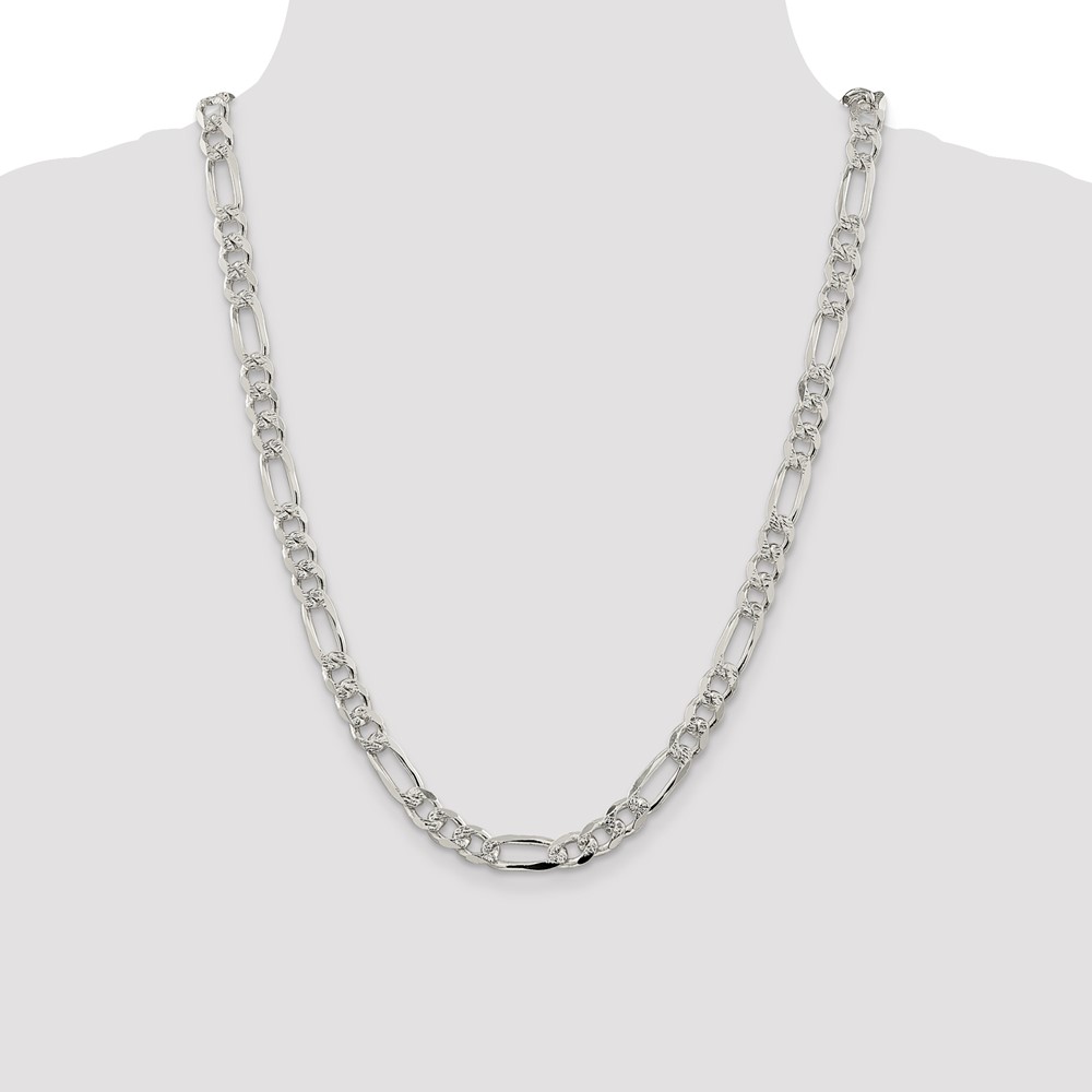 Sterling Silver 8mm PavÃ© Flat Figaro Chain (QFF220-24)
