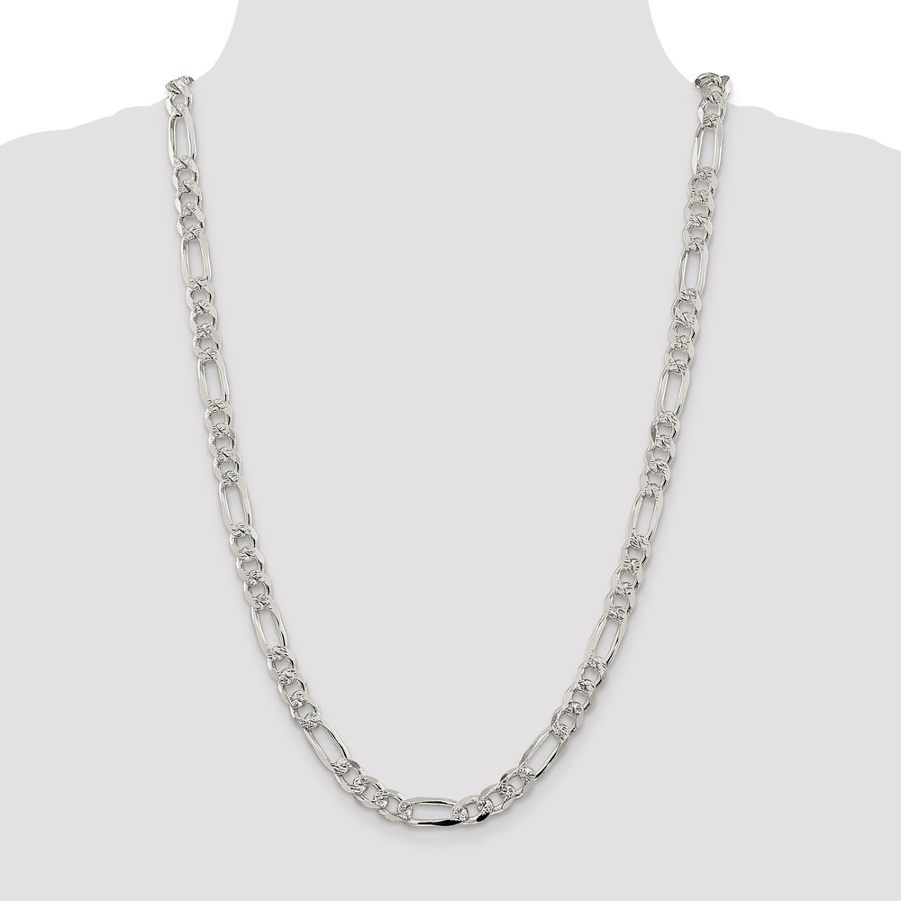 Sterling Silver 8mm PavÃ© Flat Figaro Chain (QFF220-26)