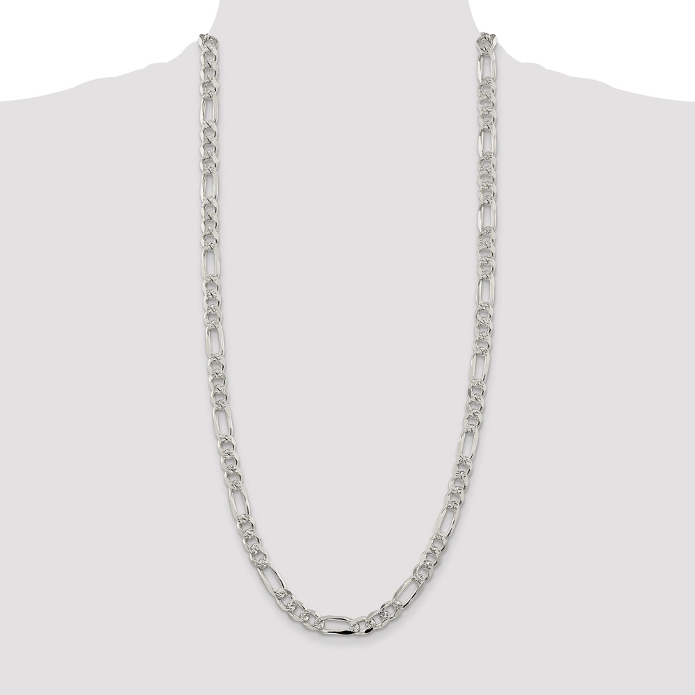 Sterling Silver 8mm PavÃ© Flat Figaro Chain (QFF220-30)