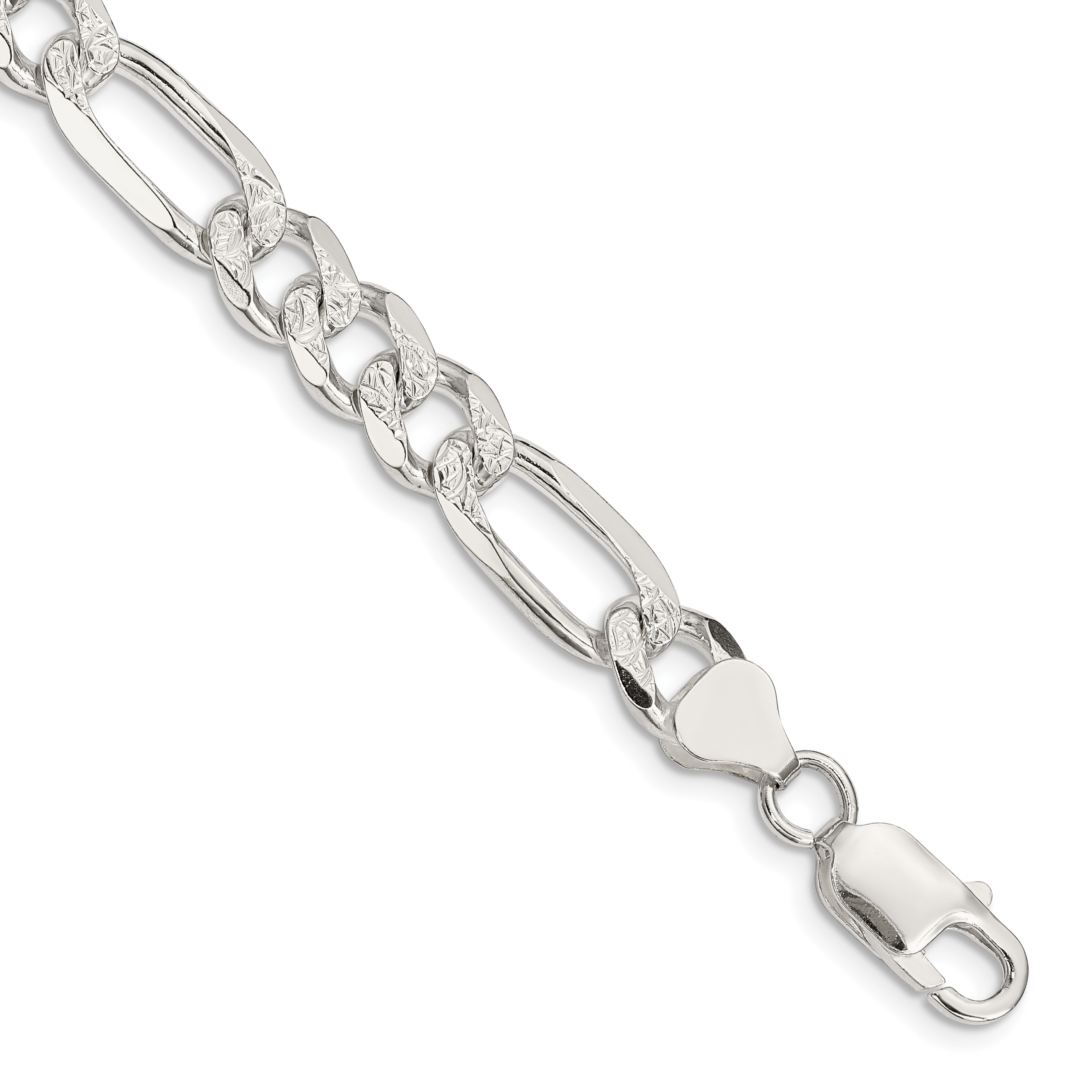Sterling Silver 8mm PavÃ© Flat Figaro Chain (QFF220-8)