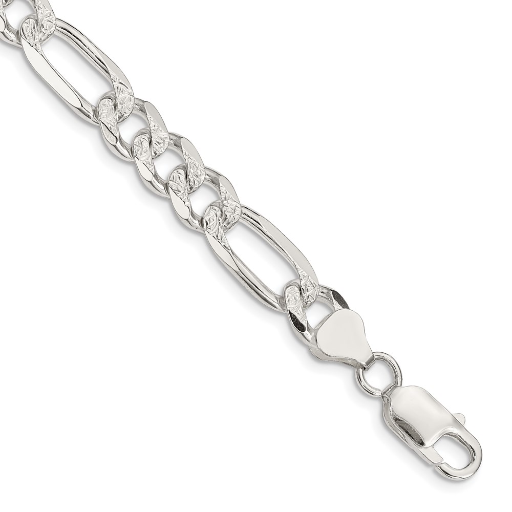 Sterling Silver 8mm PavÃ© Flat Figaro Chain (QFF220-8)