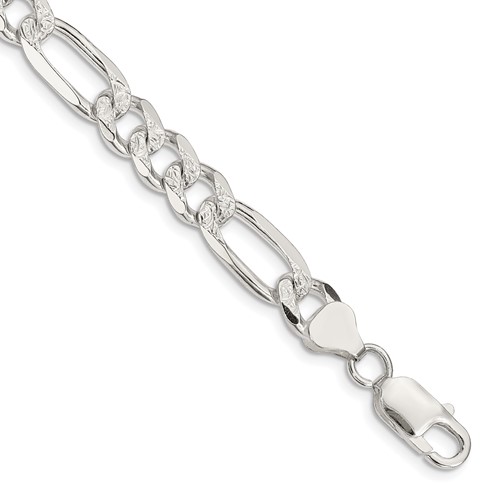 Sterling Silver 8mm Pavé Flat Figaro Chain