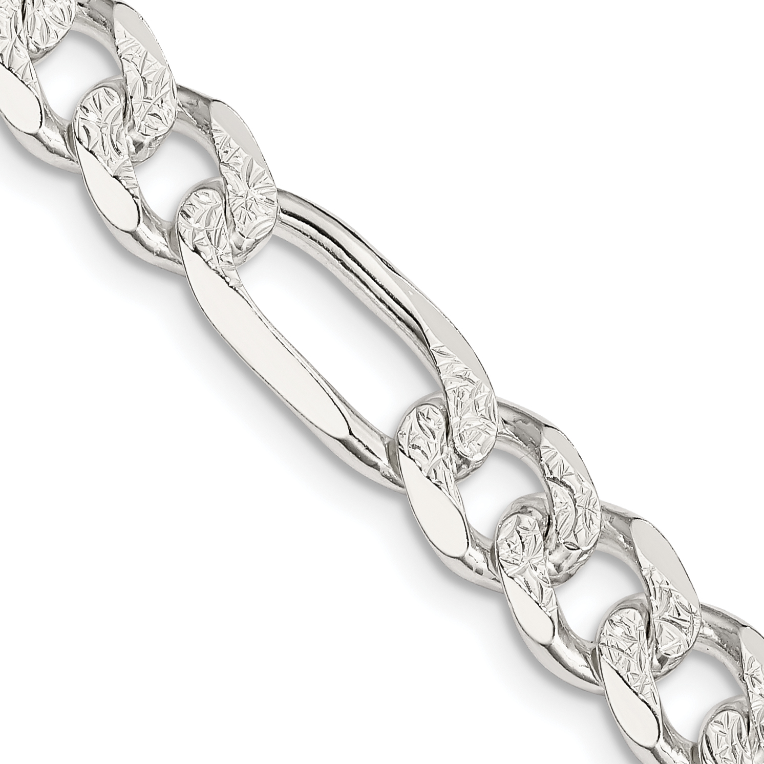 Sterling Silver 8mm PavÃ© Flat Figaro Chain (QFF220-18)