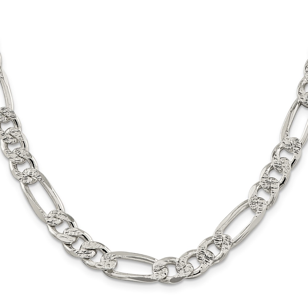 Sterling Silver 9.5mm PavÃ© Flat Figaro Chain (QFF250-22)