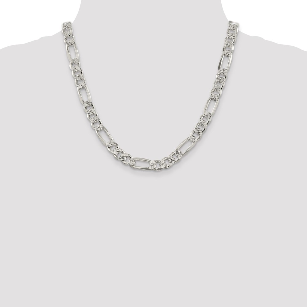 Sterling Silver 9.5mm PavÃ© Flat Figaro Chain (QFF250-20)