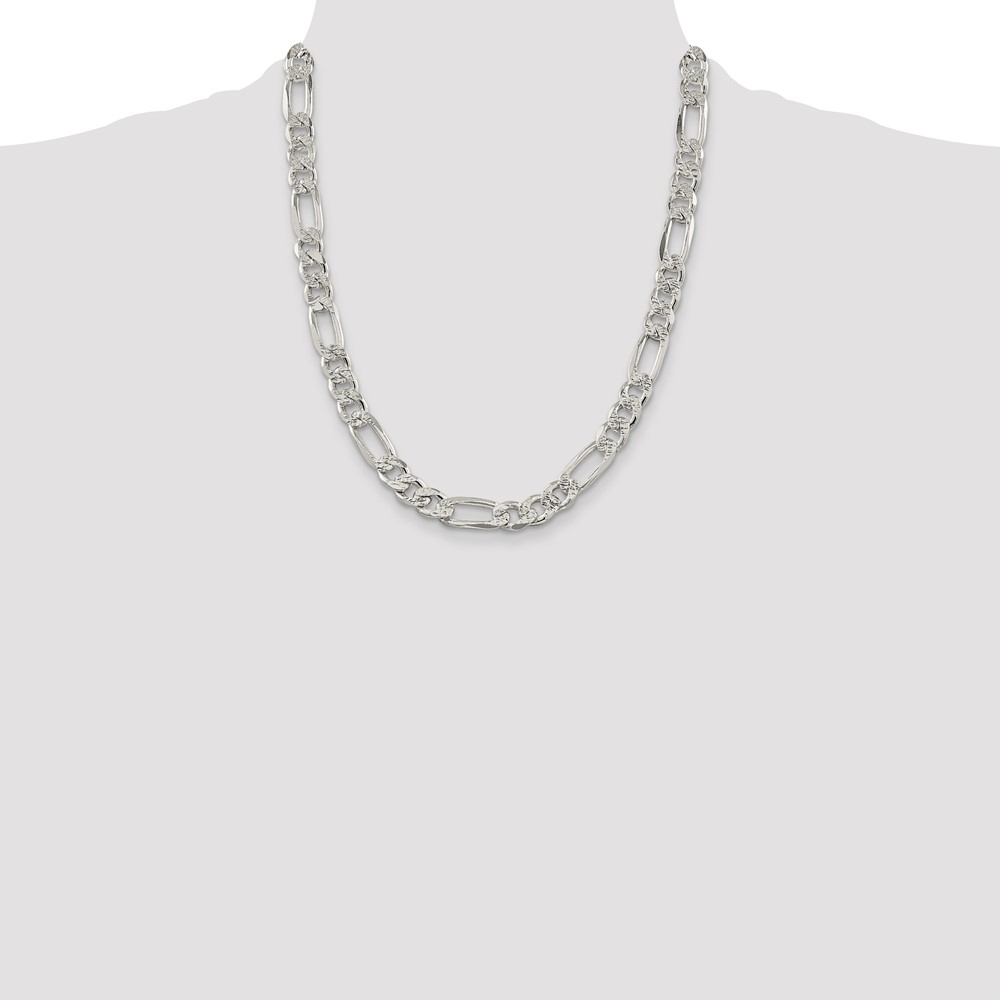Sterling Silver 9.5mm PavÃ© Flat Figaro Chain (QFF250-22)