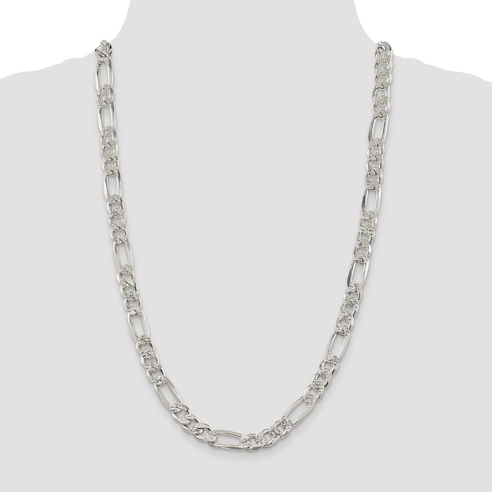 Sterling Silver 9.5mm PavÃ© Flat Figaro Chain (QFF250-26)