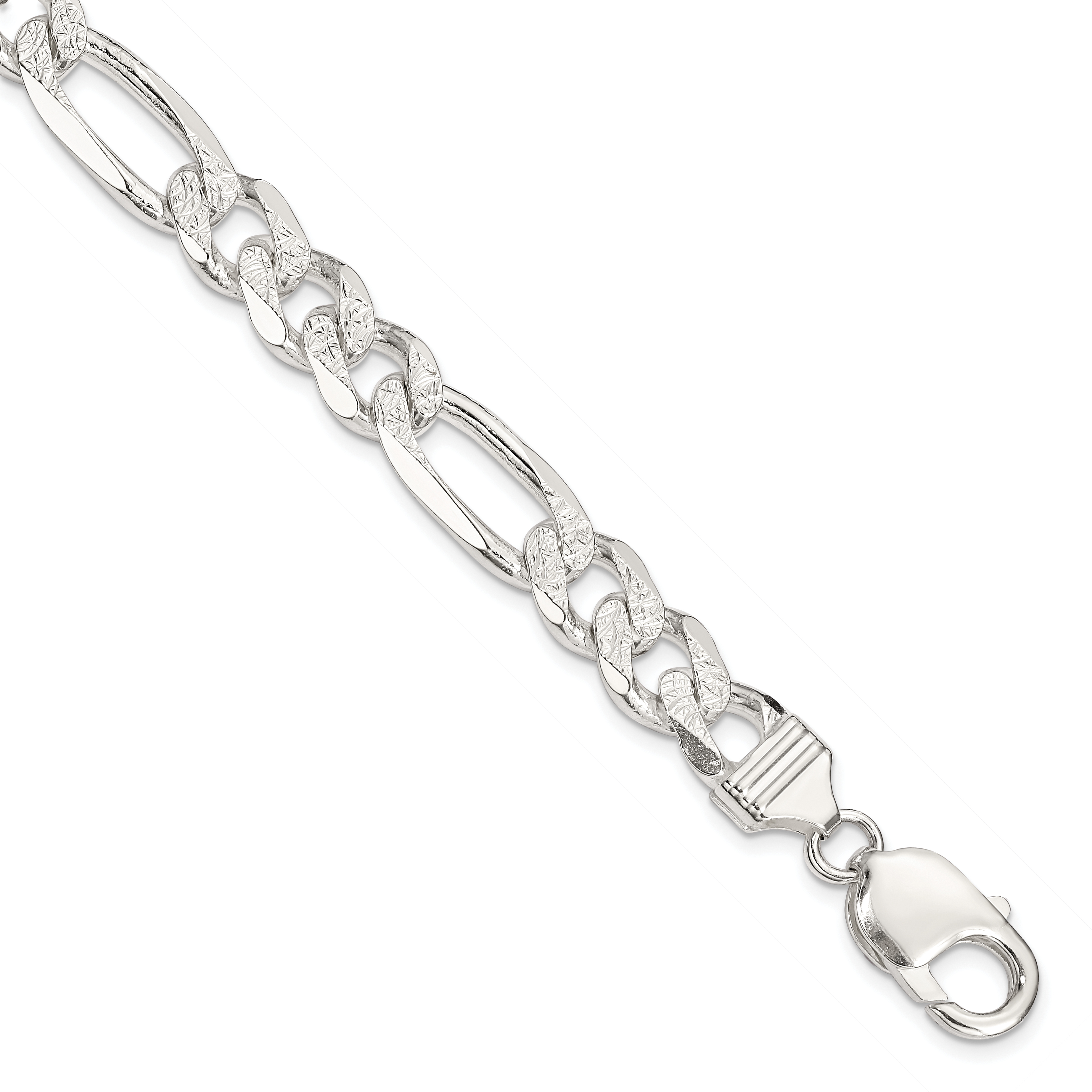 Sterling Silver 9.5mm PavÃ© Flat Figaro Chain (QFF250-8)